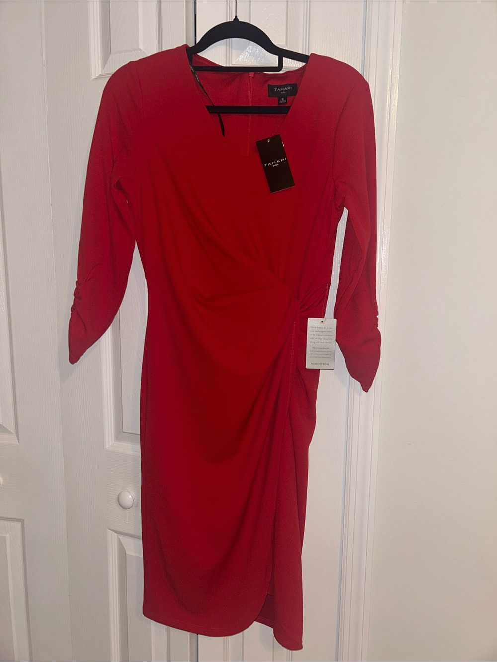Tahari ASL Crimson Red Ruched Sheath Dress